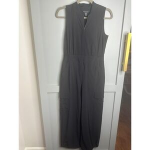 Athleta Black Sleeveless Women's Zip Front‎ Cargo Jumpsuit Wide Leg O/P